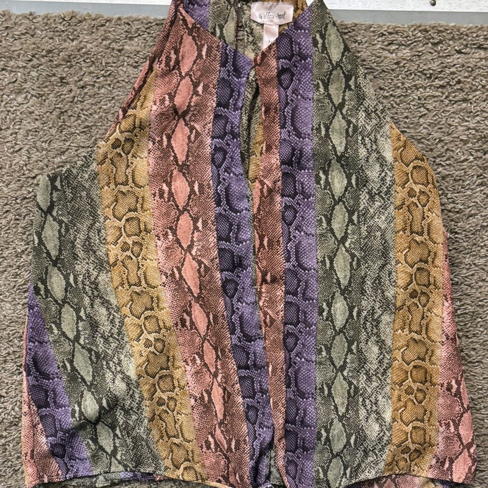 Willow & Root Woman Md Vibrant Rainbow Striped Snake Skin Print Top Halter Style View 6